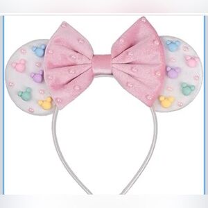Velvet Mouse Ears Headband with Beads, Velour Hair Bow Hairband